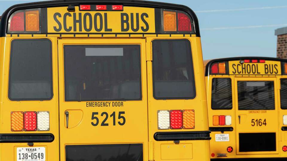 School buses are seen at Russell and Cindie Faldyn Elementary on the first day of school for Katy ISD, Wednesday, Aug. 16, 2023, in Katy.