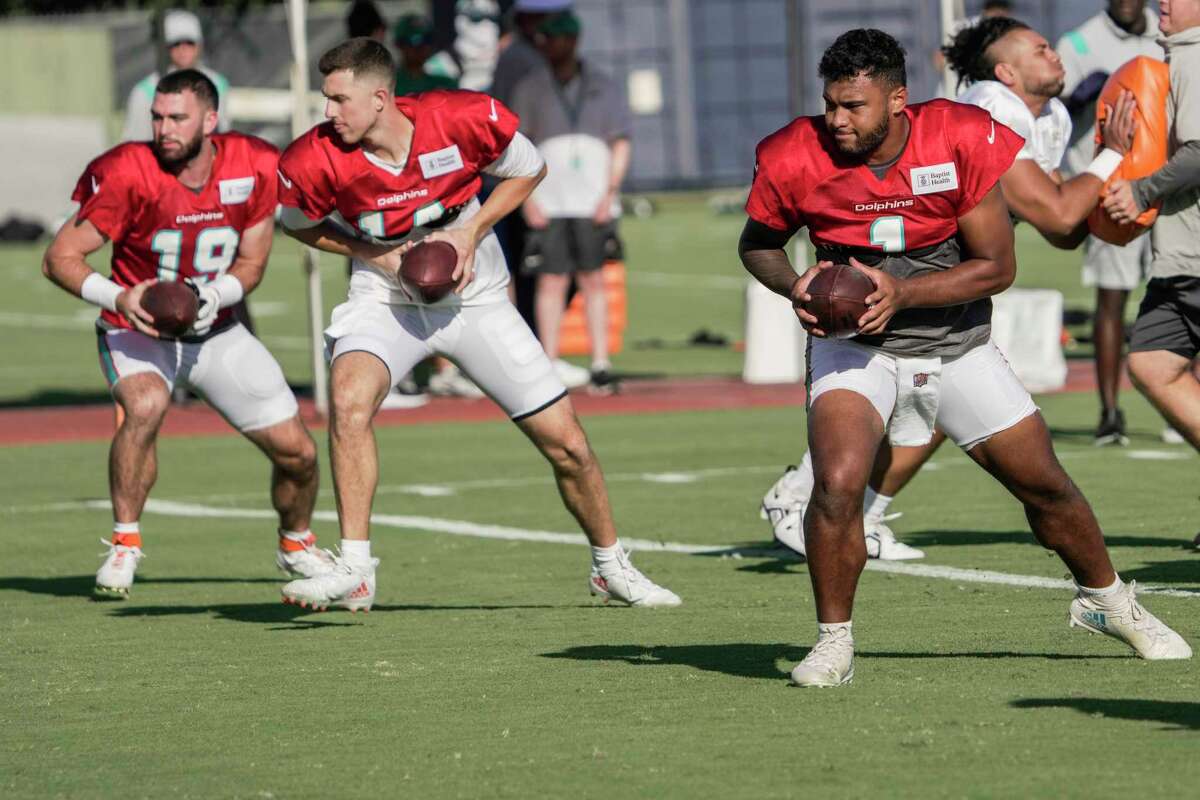 Miami Dolphins offensive tackle Ryan Hayes (76) and Houston Texans