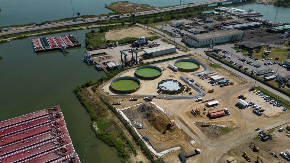 Work continues on the southern impoundment of the San Jacinto Waste Pits Superfund site Tuesday, Aug. 1, 2023, in Channelview.