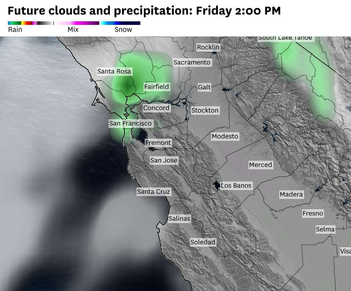 The US weather model forecasts scattered rain across the Gulf region on Friday afternoon.