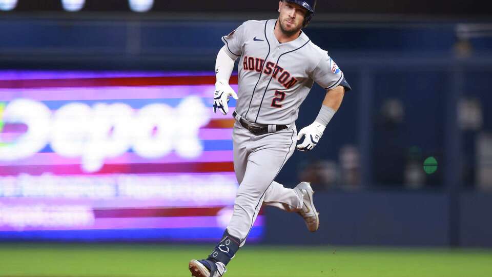 MIAMI, FLORIDA - AUGUST 16: Alex Bregman #2 of the Houston Astros rounds the bases after hitting a home run against the Miami Marlins during the first inning at loanDepot park on August 16, 2023 in Miami, Florida.