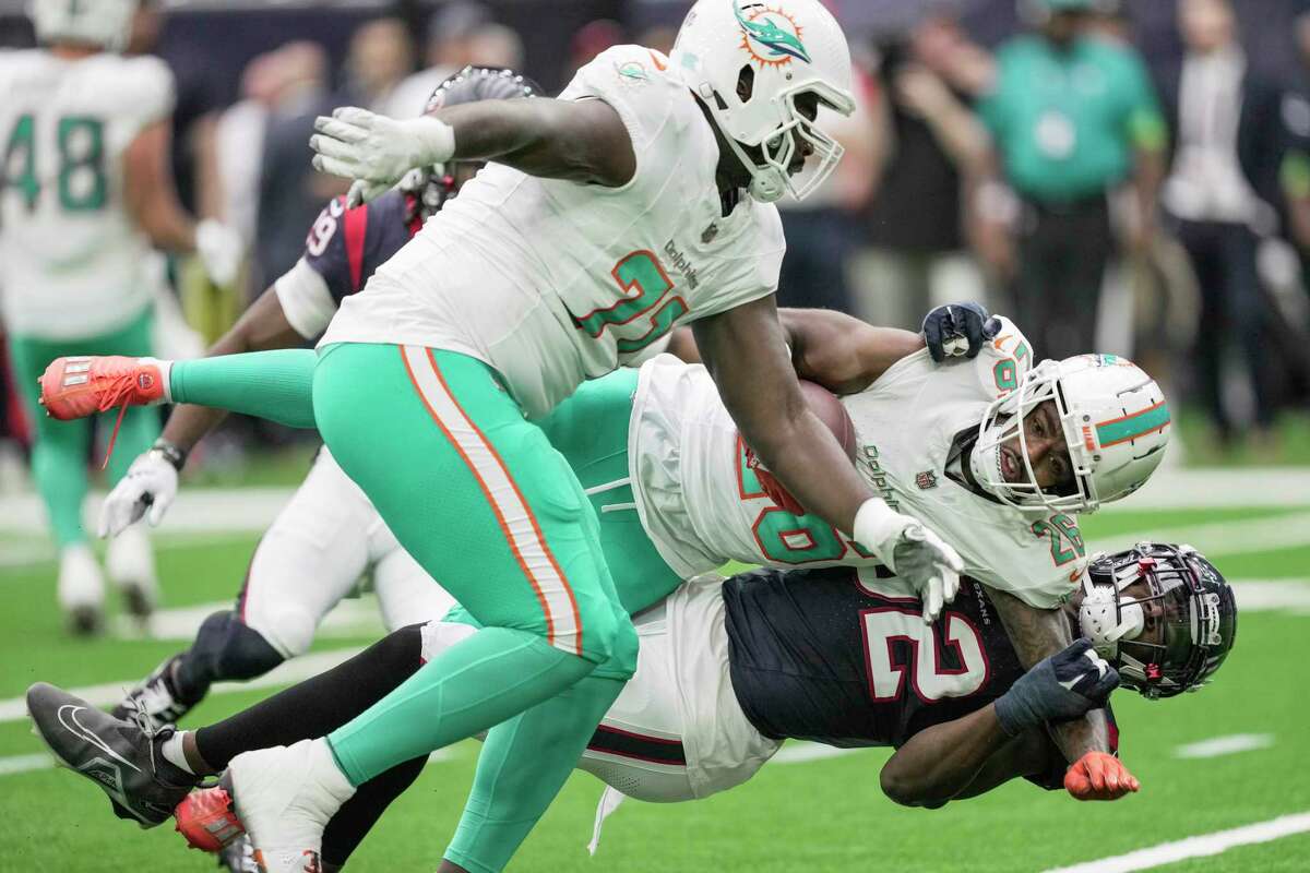 The Houston Texans fall 28-3 to the Miami Dolphins in their preseason home  opener, despite an early interception by the defense.