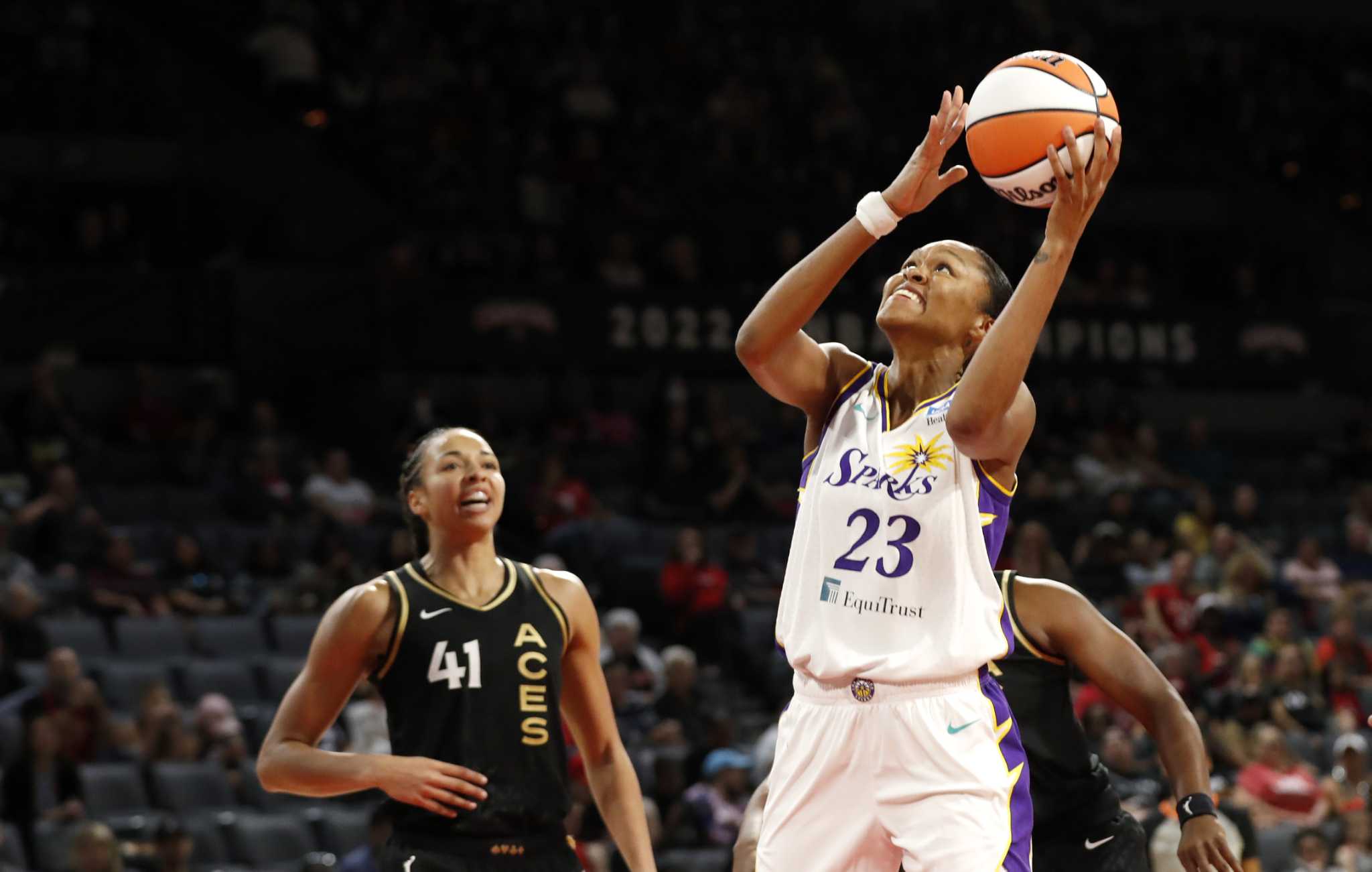 Chiney Ogwumike (13 Los Angeles Sparks) attempts a layup during the WNBA  basketball game between the Chicago Sky and Los Angeles Sparks on Friday  May 6th, 2022 at Wintrust Arena, Chicago, USA. (