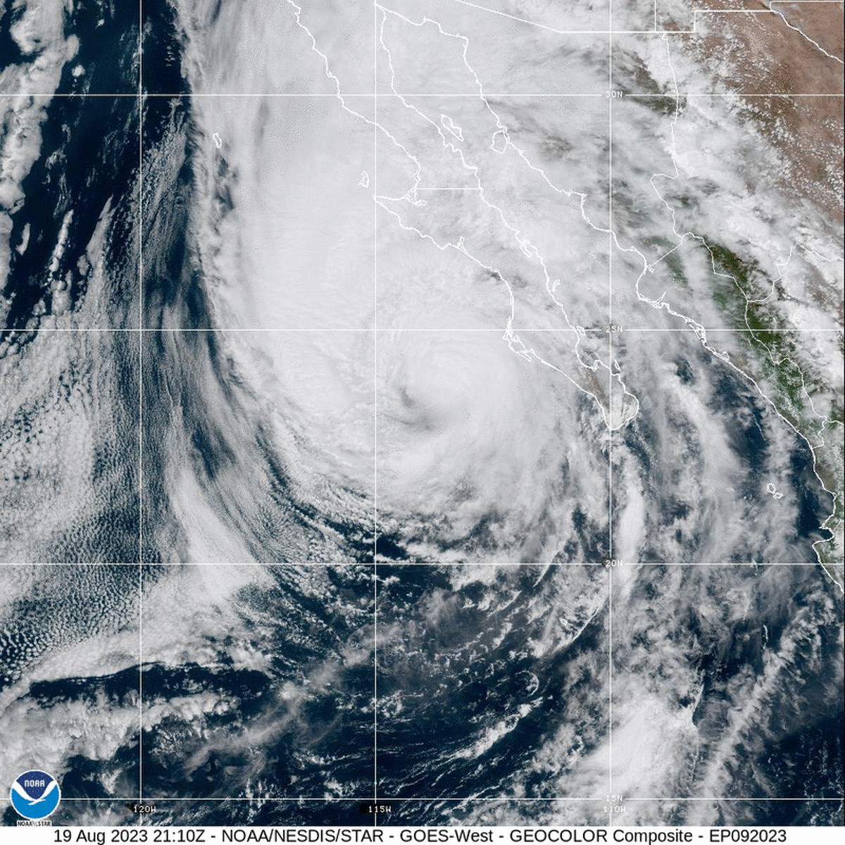 Hurricane Hilary photos from space satellites approaching California