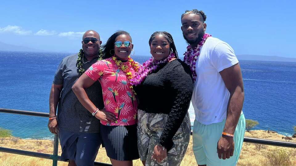 The Barganier family is pictured upon their arrival to Maui on Aug. 6. From left to right, Jaron, Precious, Jarynn and Isaiah. 