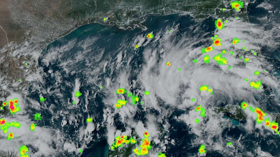 Satellite imagery Sunday afternoon shows Invest 91L moving westward across the Gulf of Mexico. The colored dots you see indicate lightning flash density. Notice the lightning activity on the eastern flank of Invest 91L off the west coast of Florida.