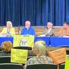 Residents attend a special Board of Education meeting in Galway Aug. 21, 2023 in which the board is discussing removing two books from its curriculum.