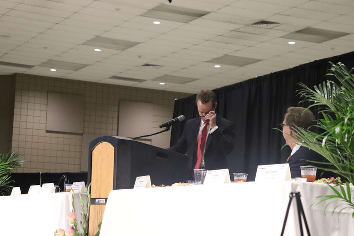 Texas House Speaker Dade Phelan speaks at Port Arthur chamber event