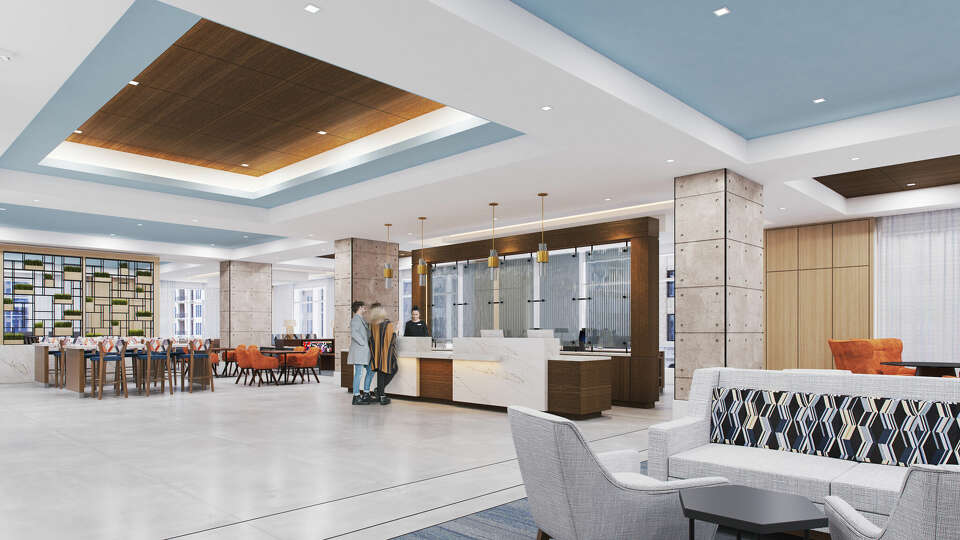 The shared lobby of Neway Hospitality's dual branded Holiday Inn Express and Staybridge Suites at 1319 Texas Ave. is on the fifth floor.