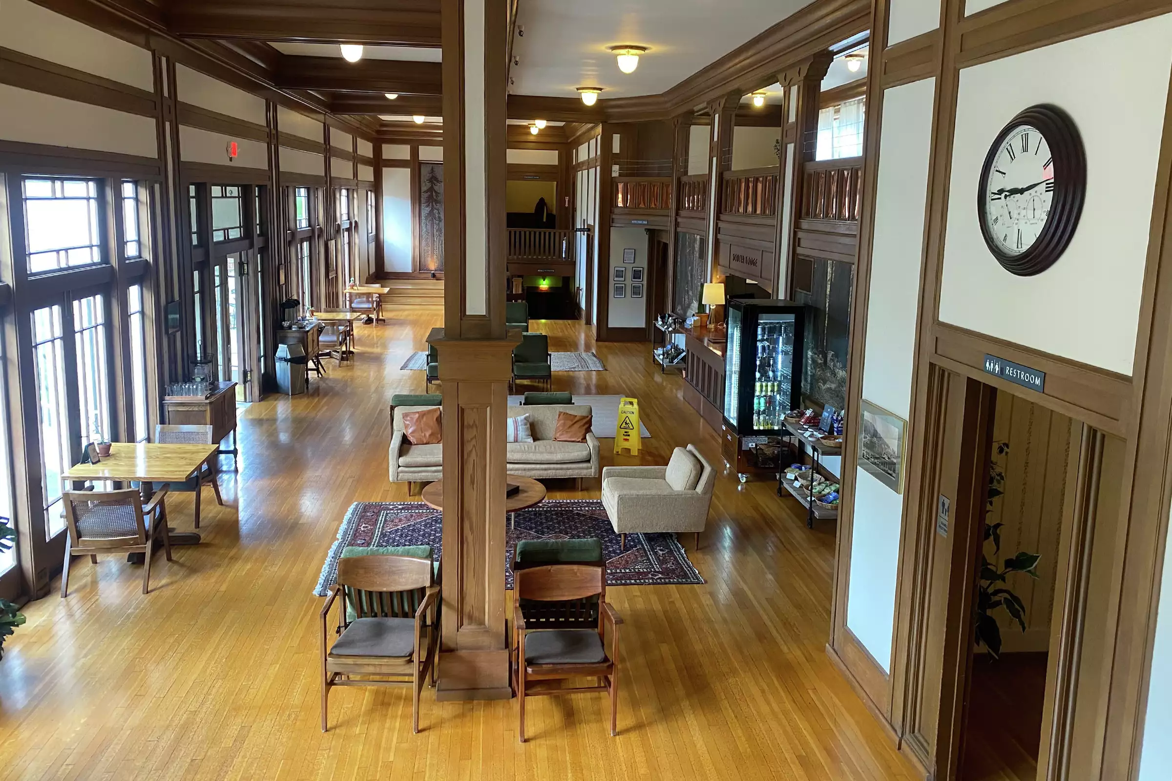 The grand lobby at the Scotia Lodge. 