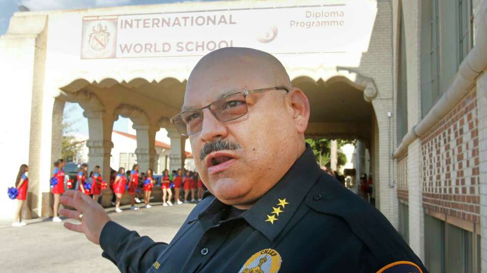 SAISD Police Chief Chief Johnny Reyes talks about the lockdown yesterday before a redistricting town hall meeting at Jefferson High School. The meeting comes a day after a lockdown at the same school drew hundreds desperate to get their children out on Wednesday, Sept. 21, 2022.