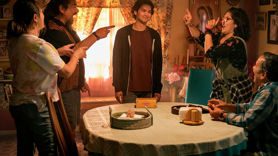 From left, Elipidia Carrillo, George Lopez, Xolo Maridueña, Belissa Escobedo and Damian Alcazar in a scene from 