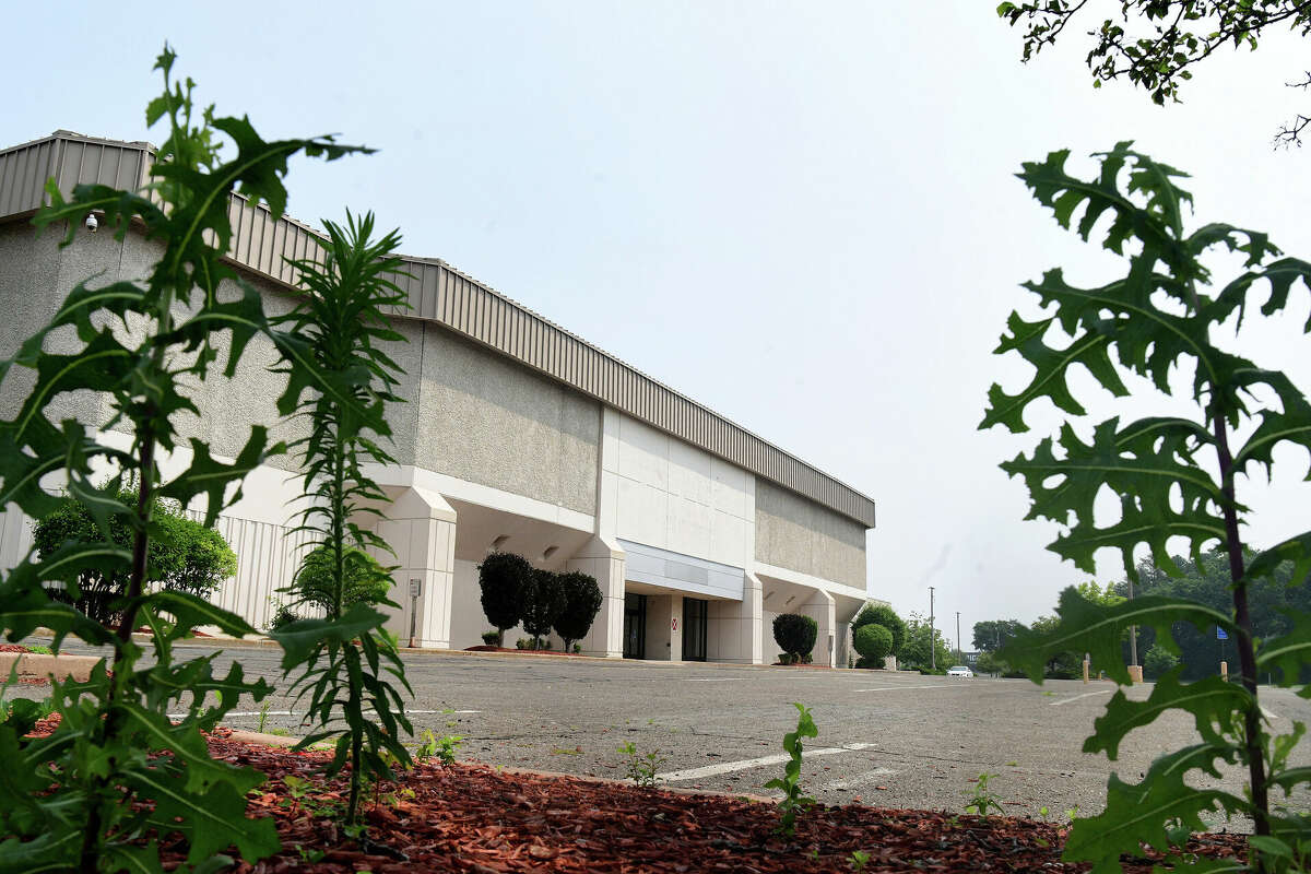 The former facade of JCPenney in July 2023 at Enfield Square in Enfield, Conn.