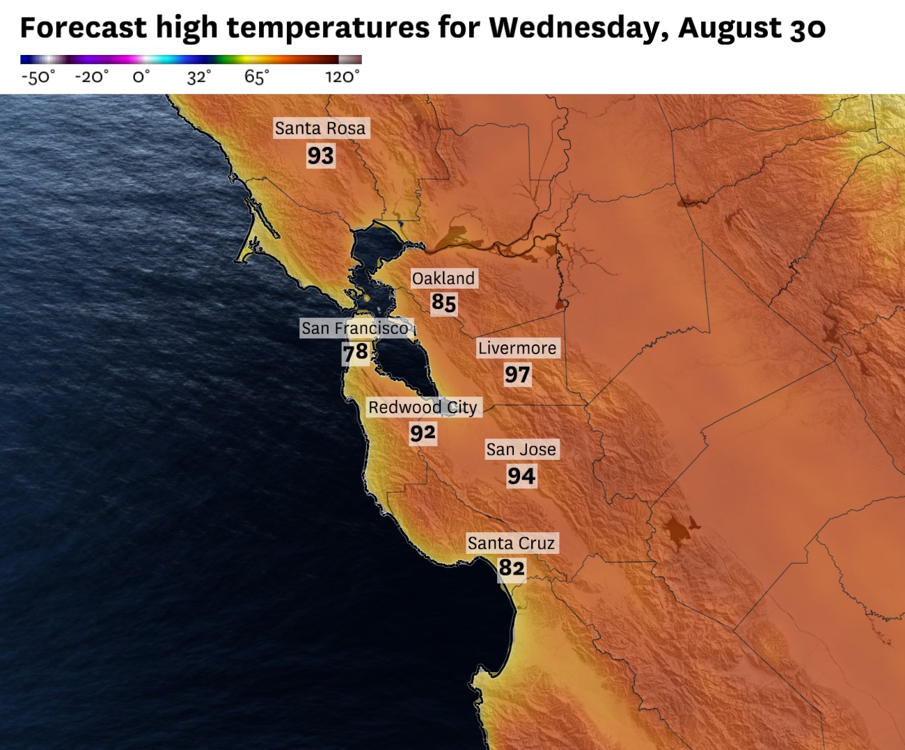 本周旧金山湾区气温将在炎热和寒冷之间波动