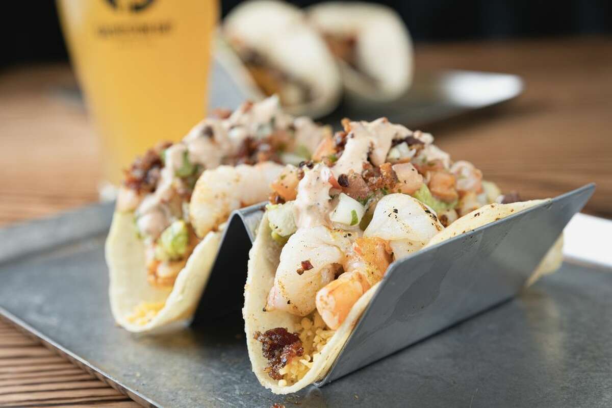 Shrimp tacos and a beer—like the ones served at Galveston Bay Brewing in Clear Lake Shores, Texas—can set you up right for the drive between Houston and Galveston. 