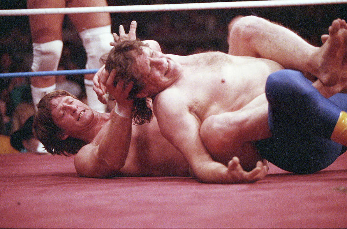 Wrestler Kevin Von Erich (left) and Buddy Barnes at the Sportatorium in Dallas, April 2, 1993.