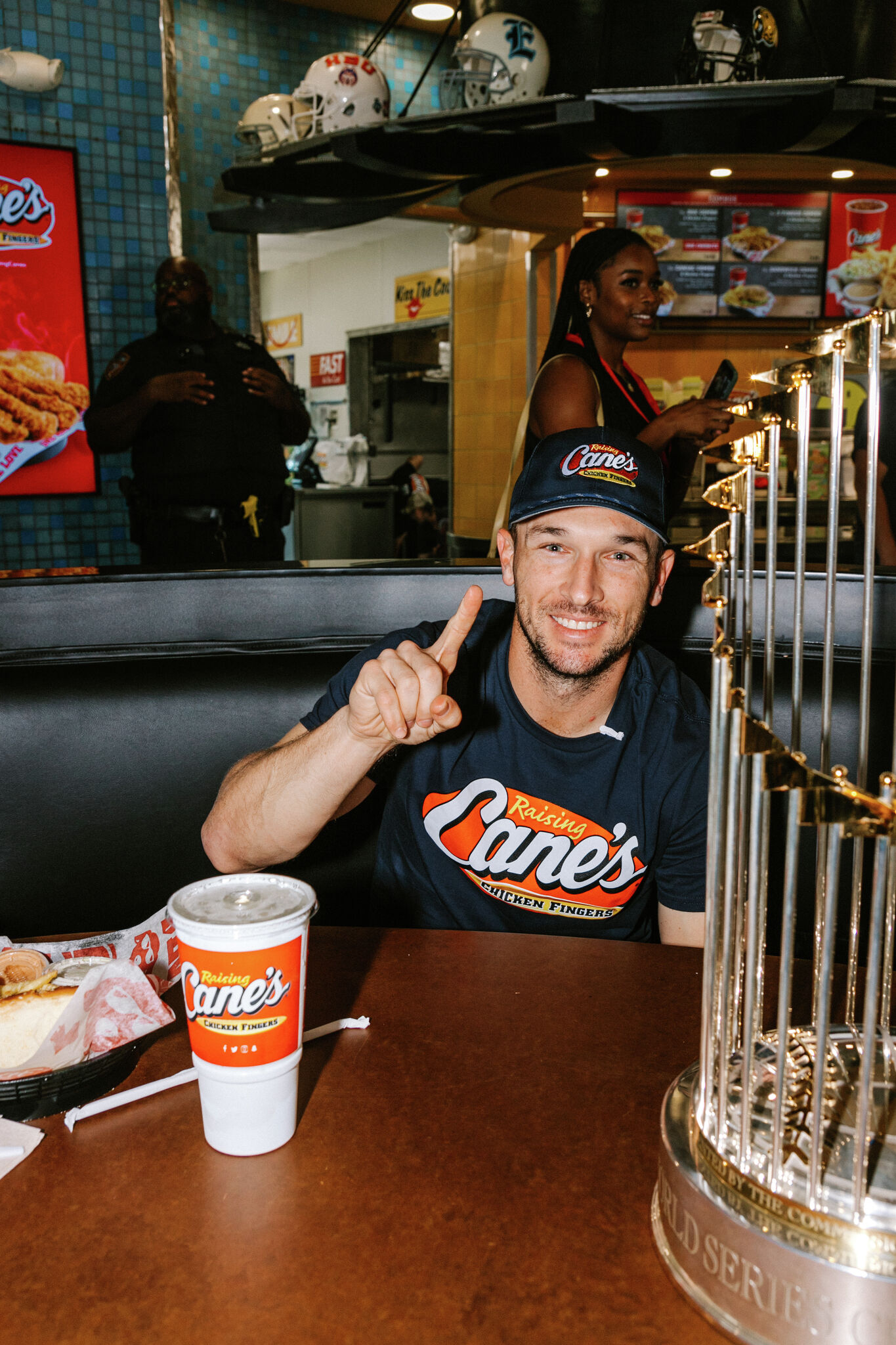 Astros 3rd baseman Alex Bregman worked Raising Cane's drive-thru on  Westheimer while touring 2022 World Series Trophy - ABC13 Houston