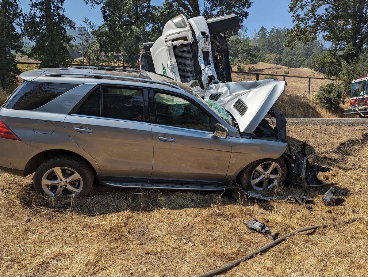 Sonoma County authorities are searching for a man who allegedly stole a septic truck and crashed it, injuring another driver.