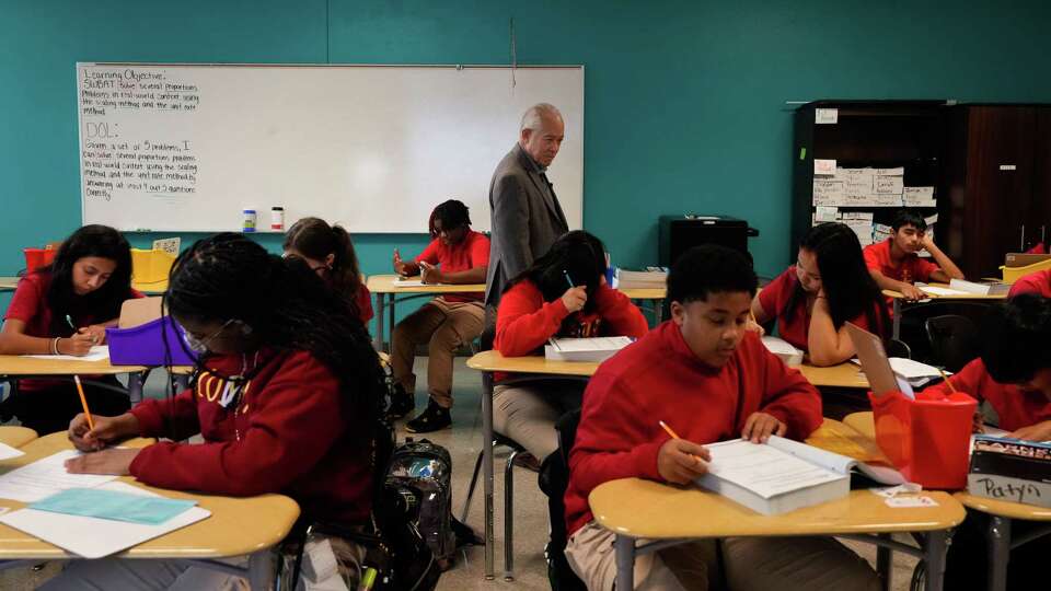 Houston Independent School District Superintendent Mike Miles visits a Audrey H. Lawson Middle School classroomm Wednesday, Sept. 6, 2023 in Houston.