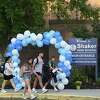 Students arrive for class on the first day of school at Shaker High School on Thursday, Sept. 7, 2023, in Colonie, N.Y.