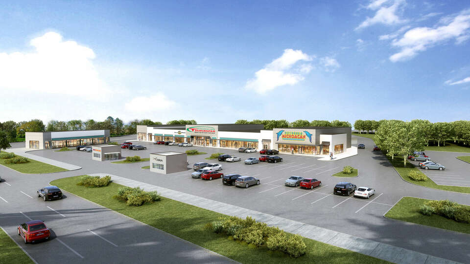 Renderings for La Marketa de Porter. The 36,000-square-foot shopping center, slated to open by early 2024, will include a Teloloapan grocery store, Michoacan Seafood Restaurant, as well as an ice cream shop, medical office and laundromat.