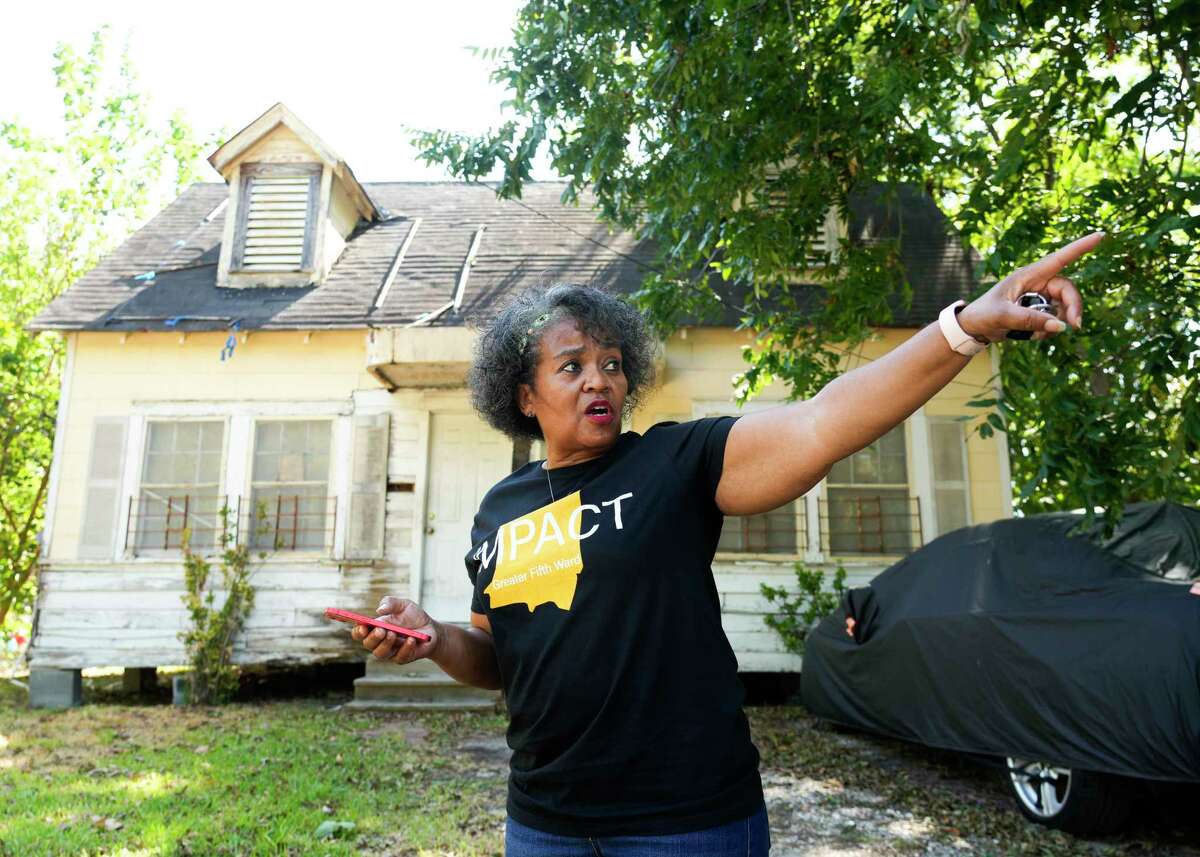 Leisa Glenn, a Fifth Ward resident whose family home is across from the former Southern Pacific rail yard, lists off the people in her childhood neighborhood who have died of cancer, Friday, Sept. 8, 2023, in Houston. The site used creosote, a wood preservative the Center for Disease Control and Prevention says has been been shown to increase cancer, for decades prior to Souther Pacific’s takeover of the site in 1997, but a toxic plume of contamination remains underground. Glenn still maintains her family’s home on Lavender Street, but hasn’t lived in the family’s home full-time since 2005. “I stopped living there full time because I just don’t want to die of cancer like so many others,” she said.