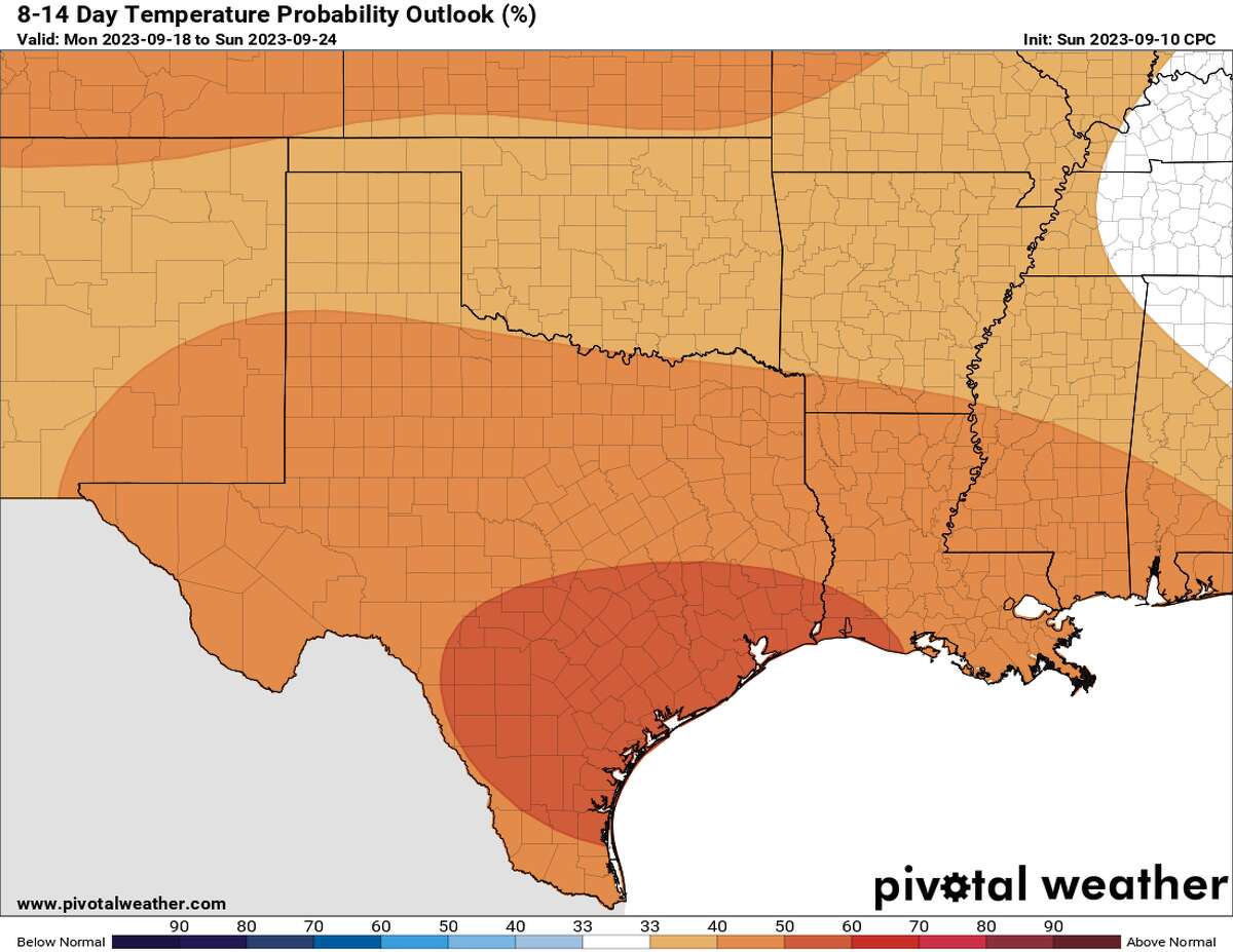 High temperatures in the southern third of Texas will likely remain above average through the end of September.