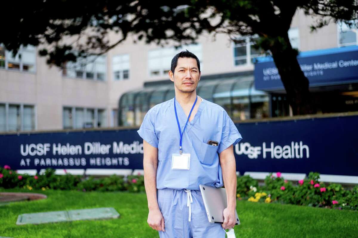 Dr. Peter Chin-Hong stands outside UCSF Medical Center on April 3, 2020, in San Francisco. He recommends the antiviral treatment Paxlovid for any of his patients with COVID who are over 65 or immunocompromised.