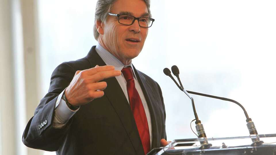 New Department of Energy Secretary Rick Perry gives a speech at Petra Nova Carbon Capture Plant Thursday, April 13, 2017, in Richmond. NRG Energy celebrates the official opening of its Petra Nova carbon capture plant--which captures carbon from a coal-fired power plant. Technically the plant has been operational since late last year. Plant is the largest of its kind in the world.