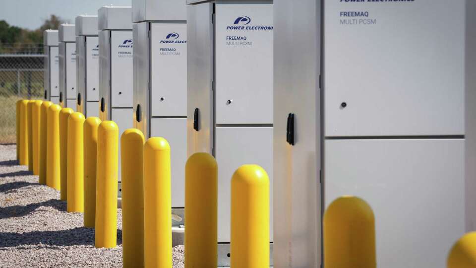 Power inverters are seen in a battery storage yard Tuesday, Sept. 12, 2023, at the Blue Jay solar and storage plant in Iola.