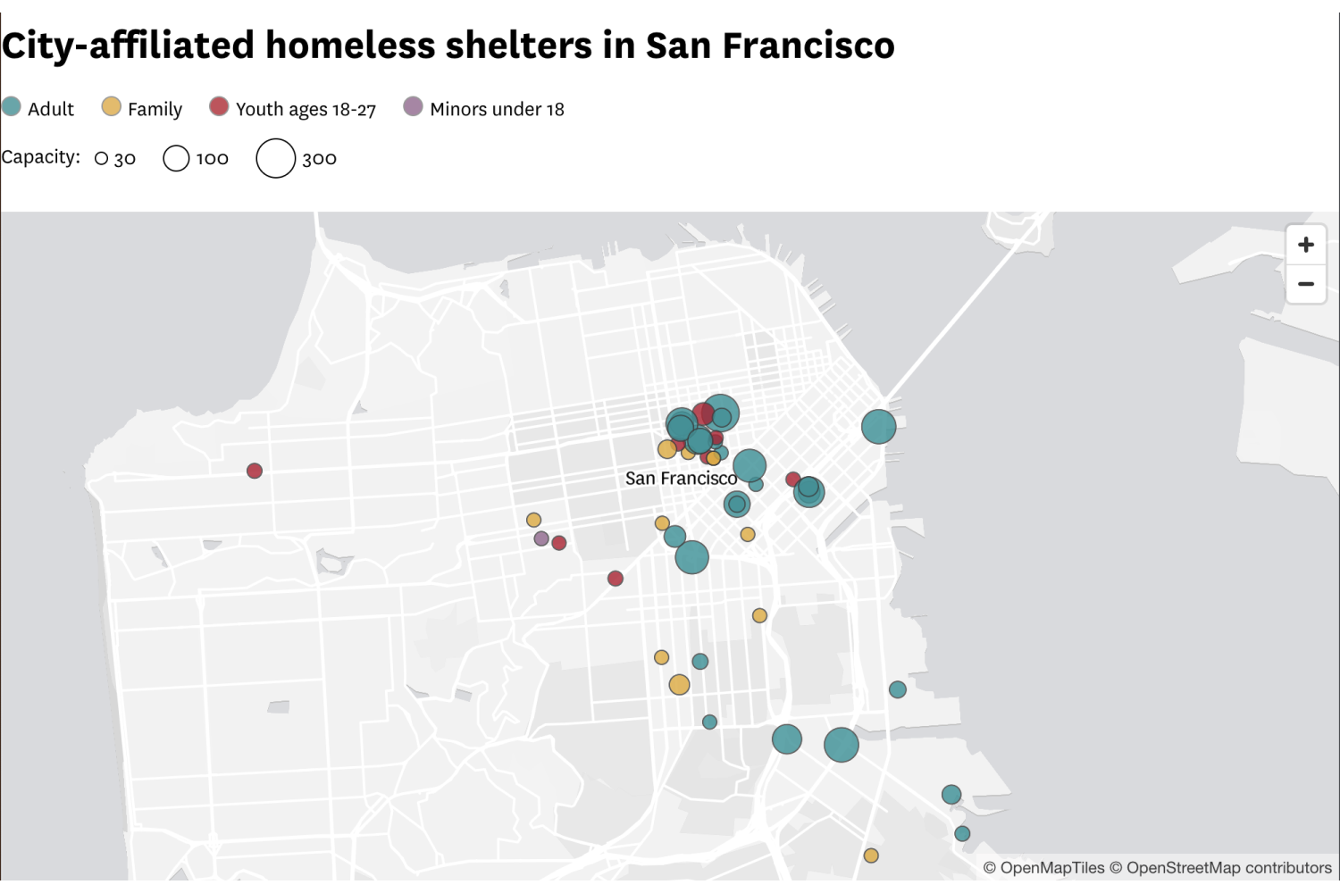 This map shows where San Francisco’s homeless shelters are located