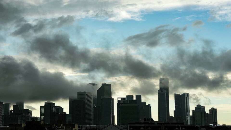 Rain over downtown Houston on Friday, Sept. 15, 2023, in Houston.