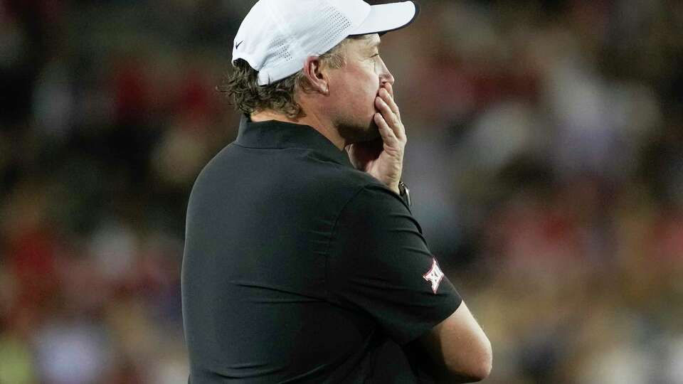 Houston Cougars head coach reacts after a catch by wide receiver Matthew Golden in the end zone is ruled incomplete during the second quarter of the University of Houston's inaugural Big 12 NCAA college football game at TDECU Stadium, Saturday, Sept. 16, 2023, in Houston.