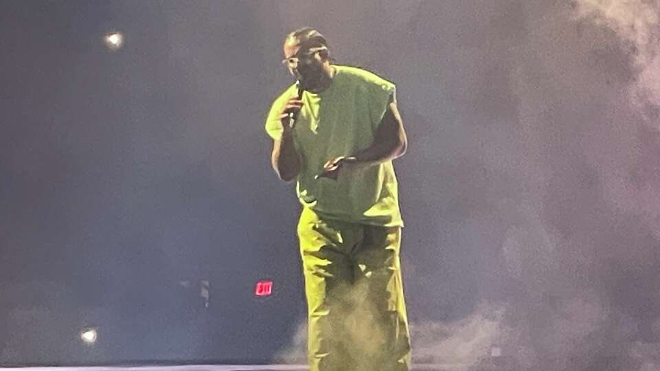 Drake onstage at Toyota Center, Sept. 18, 2023.