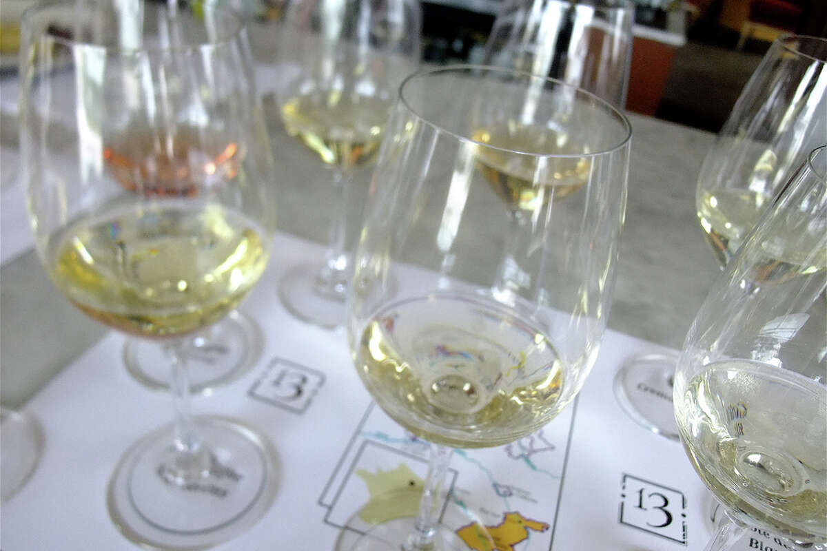 Tasting array for a champagne class at 13 Celsius. The wine bar has been named in one of America's Top 10 Places to Drink Champagne.