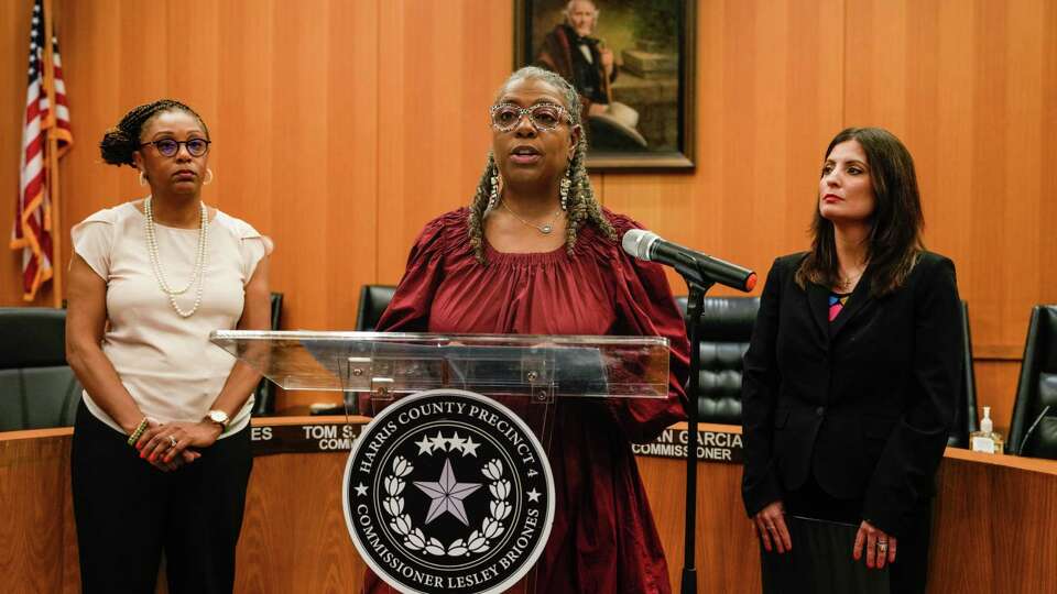 Harris County Public Health director Barbie Robinson and Commissioner Lesley Brones announce the launch of a Latino Chronic Disease Cohort on Tuesday, Sept. 19, 2023, at in Houston.