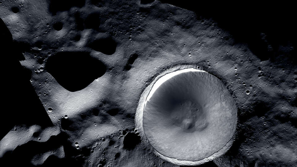 NASA released this mosaic of the Shackleton Crater on the moon's South Pole. The mosaic was created by the Lunar Reconnaissance Orbiter and ShadowCam teams, with images provided by NASA, the Korea Aerospace Research Institute and Arizona State University. 