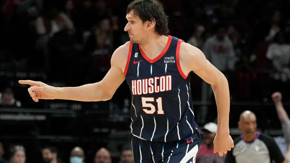 Houston Rockets center Boban Marjanovic (51) after a basket during the second half of a NBA basketball game at Toyota Center on Thursday, Jan. 26, 2023 in Houston.