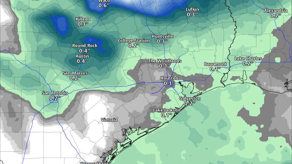 Rainfall totals through the upcoming weekend should remain light, with the heaviest rain likely well north of Houston.