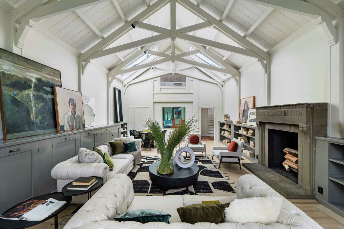 The former home of famed photographer Ansel Adams is for sale in San Francisco for nearly $5.5 million. It features a living room with 20-foot vaulted ceilings.