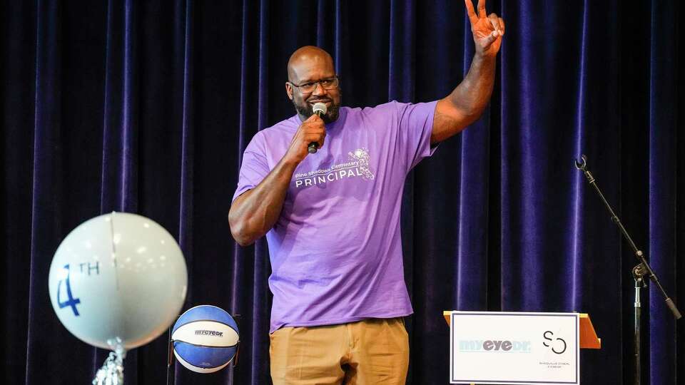NBA legend, Shaquille O'Neal, partnered with MyEyeDr. to surprise students at Pine Shadows Elementary School on Friday, Sept. 22, 2023 in Houston.