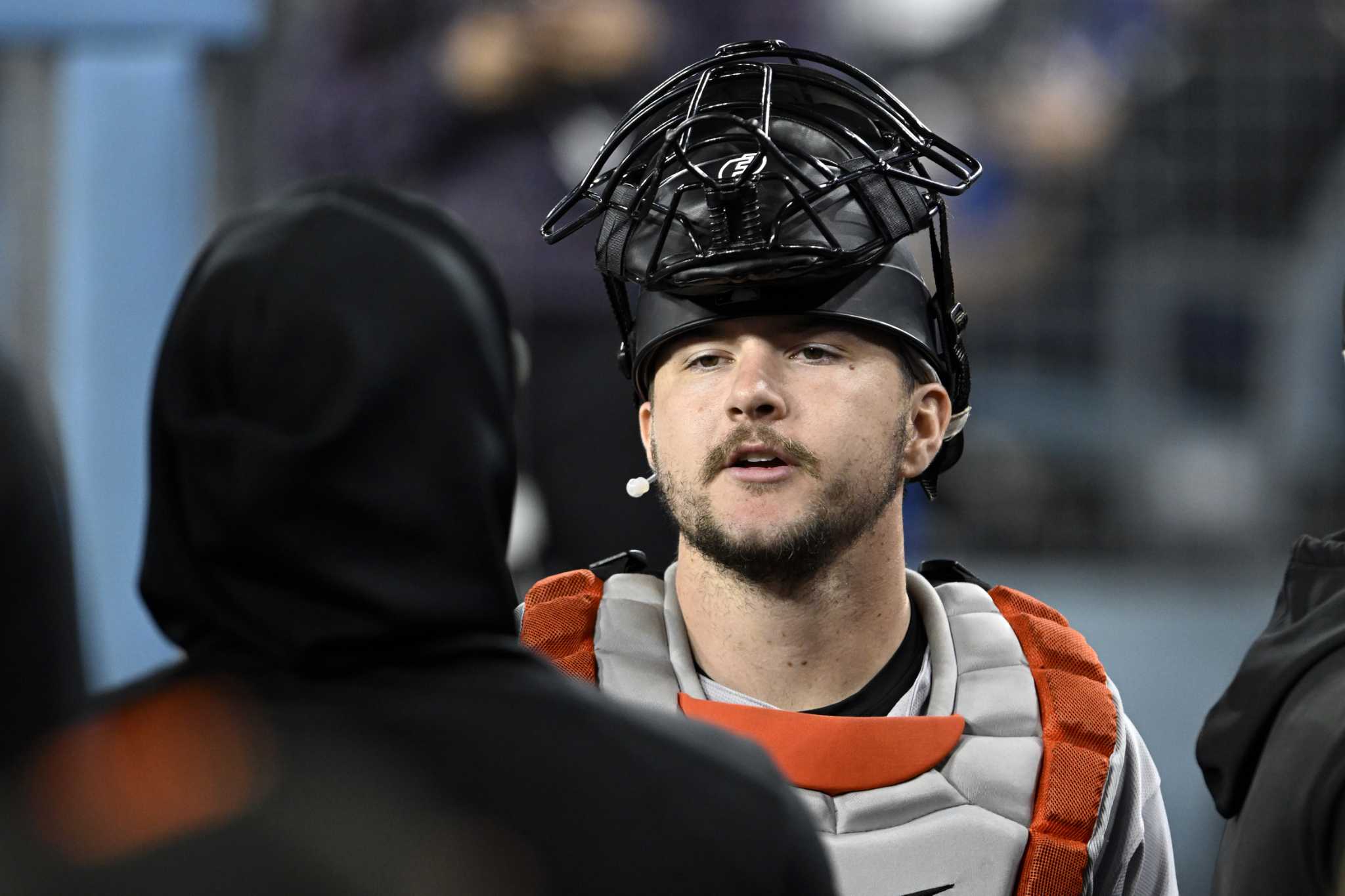 Catcher Patrick Bailey of the San Francisco Giants looks on