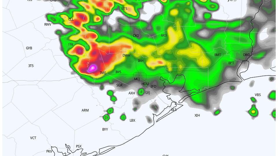 Radar is likely to look like this on Monday, especially before noon. This forecast model indicates strong storms arrive into Southeast Texas shortly after daybreak.