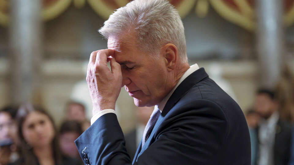 House Speaker Kevin McCarthy, R-Calif., talks to reporters just after voting to advance appropriations bills on the House floor, at the Capitol in Washington, Tuesday night, Sept. 26, 2023. (AP Photo/J. Scott Applewhite)