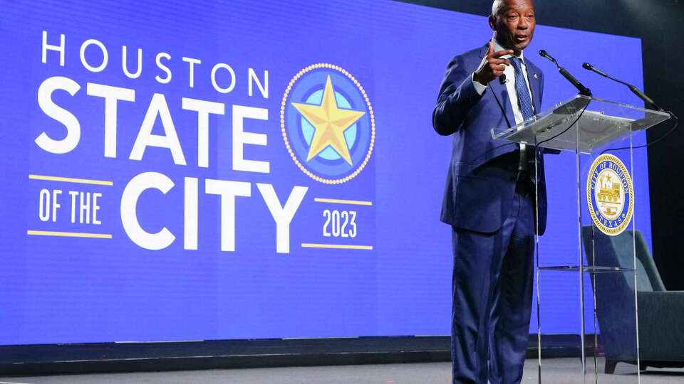 Mayor Sylvester Turner speaks during the State of the City address on Wednesday, Sept. 27, 2023 in Houston.