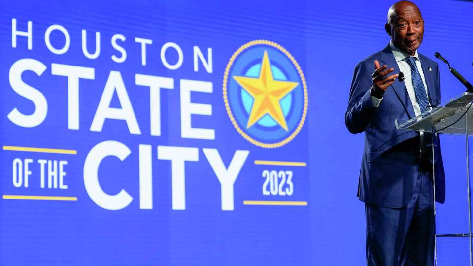 Mayor Sylvester Turner speaks during the State of the City address on Wednesday, Sept. 27, 2023 in Houston.