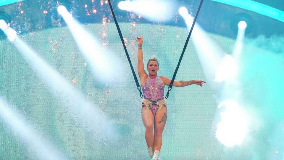 P!nk performs as she bungees during her Summer Carnival 2023 concert at Minute Maid Park on Wednesday, Sept. 27, 2023 in Houston.