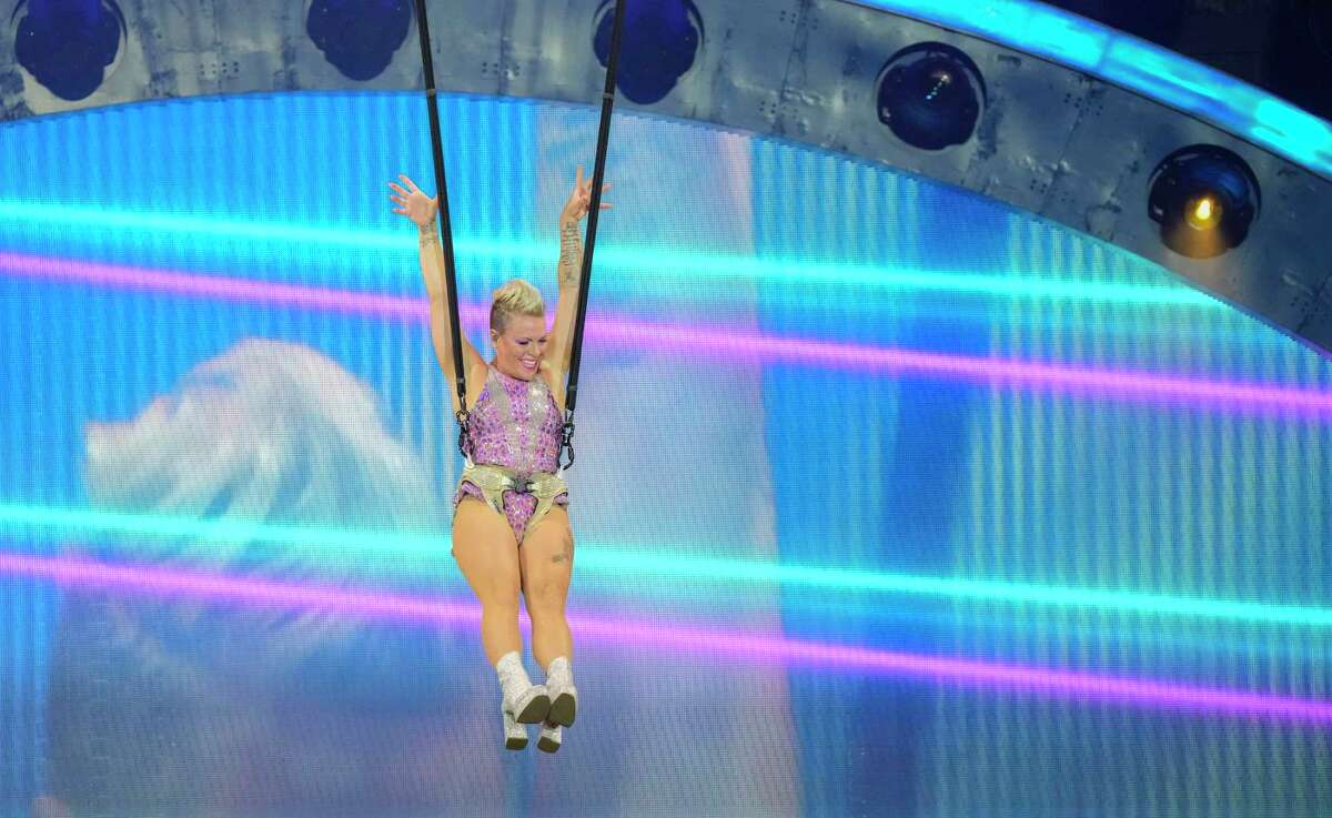 P!nk performs on a bungee during her Summer Carnival 2023 concert at Minute Maid Park on Wednesday, Sept. 27, 2023 in Houston.