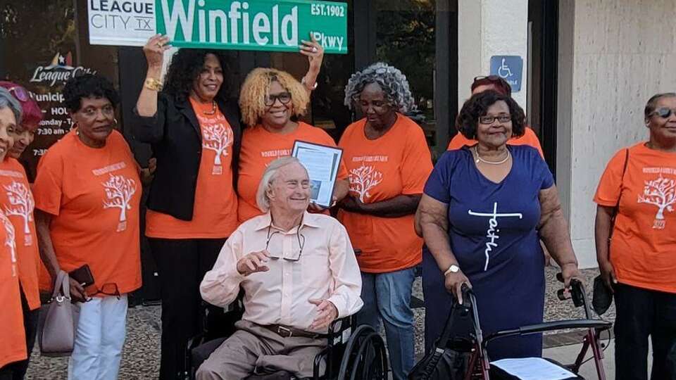 Family members of Alexander Winfield celebrate the official naming of a League City roadway. Winfield Parkway will connect Maple Leaf Rd. and Landing Boulevard. Construction is scheduled to begin in late 2024. 