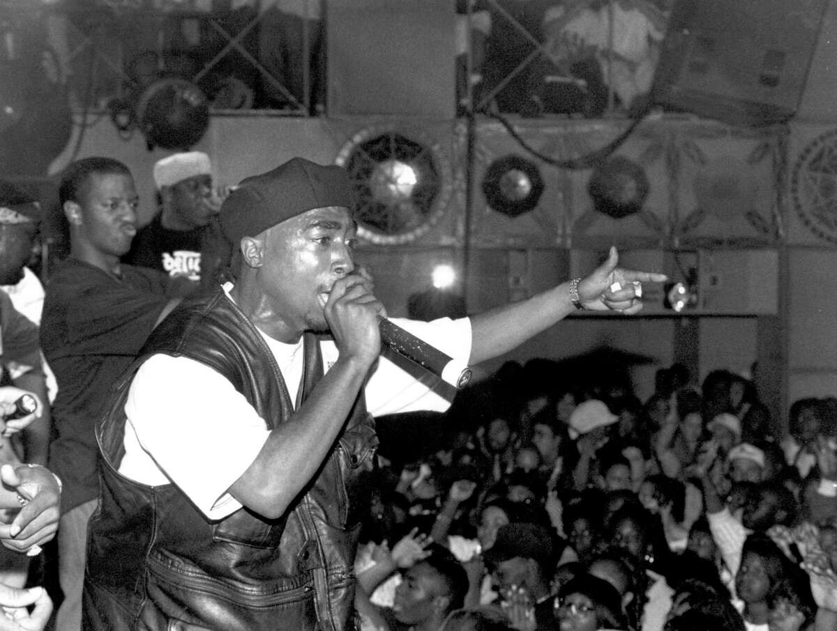 Tupac Shakur performs at the Palladium on July 23, 1993 in New York.